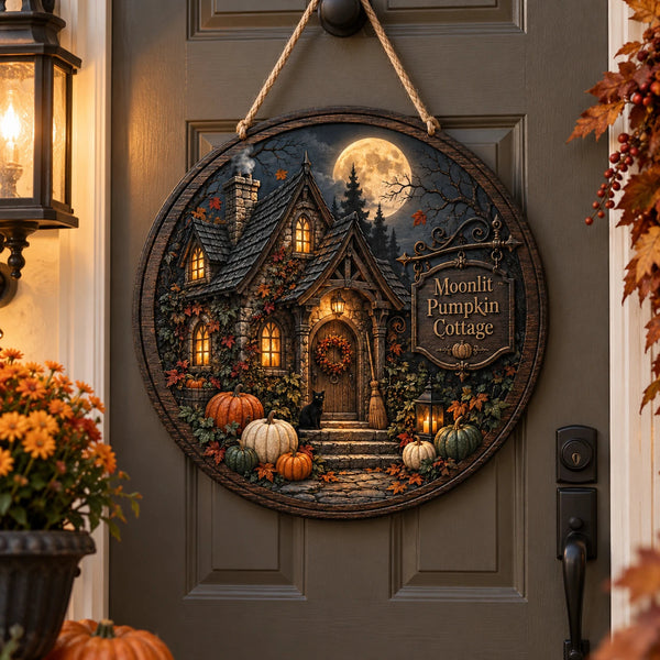 Moonlit Pumpkin Cottage - Stillness Beneath a Full Moon - main