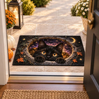 Golden Eyes at the Threshold - Black Cat Doormat