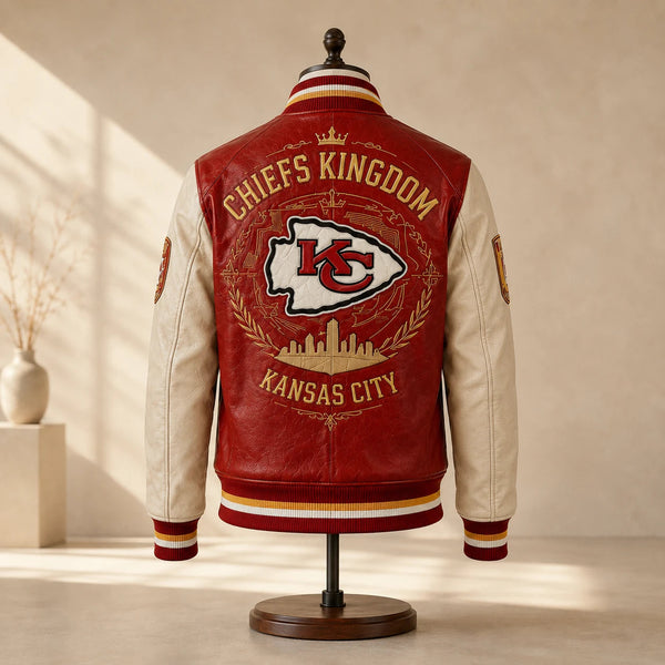 KC Kingdom - Crimson and Cream Varsity Jacket - main