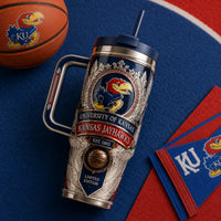 KU Heraldic Crest - Ornamental Jayhawk Tumbler Composition