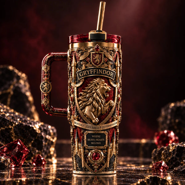 Where Brave Hearts Belong - Gilded Lion Crest Tumbler - main