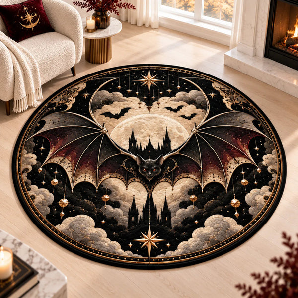 Nocturne Medallion - Moonlit Bat Rug in Obsidian and Gold - main