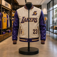 LAL Cream and Purple - Varsity Jacket With Courtside Confidence