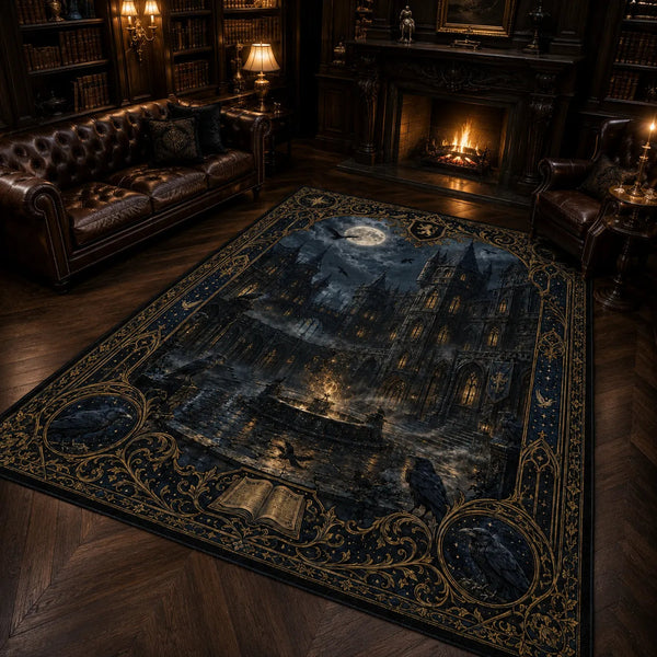 Moonlit Cathedral - Raven and Gilded Border Rug - main