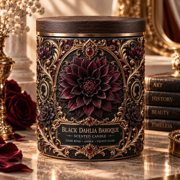 Black Dahlia Baroque - Ornate Gothic Label Scented Candle - main