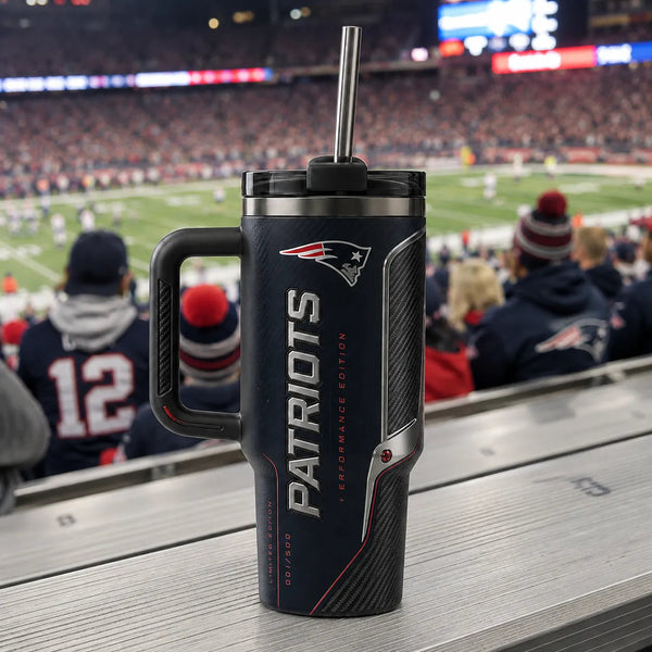 NE Carbon Navy - Vertical Crest Tumbler in Chrome and Red - main