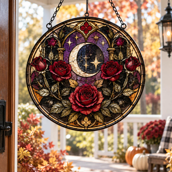 Crescent Bloom - Gothic Rose Circular Window Hanging - main