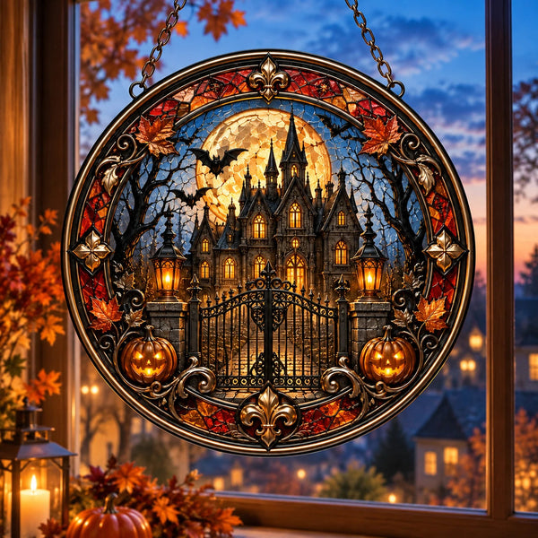 Manor Under the Amber Moon - Circular Window Hanging - main