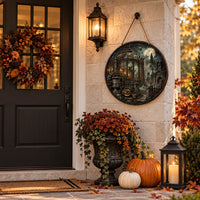 Moonlit Conservatory - Gothic Cemetery Round Wood Sign