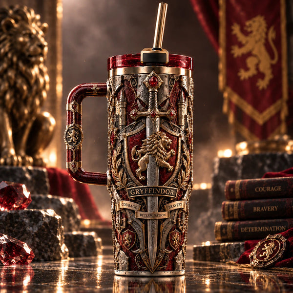 Crest of Courage - Crimson and Gold Heraldic Tumbler - main