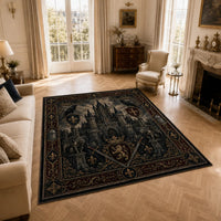 Nocturne Keep - Heraldic Castle Rug in Obsidian and Gold