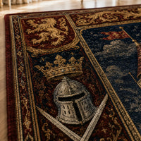 Stone Keep and Rampant Lions - Heraldic Tapestry Floor Composition