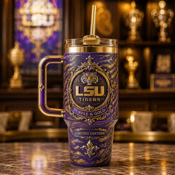 LSU Purple & Gold - Ornate Crest Drinkware Composition - main