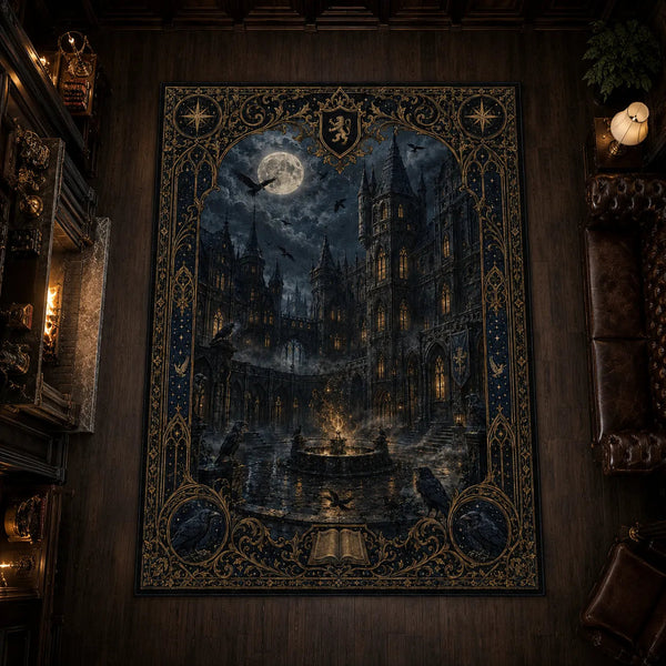 Moonlit Cathedral - Raven and Gilded Border Rug - main