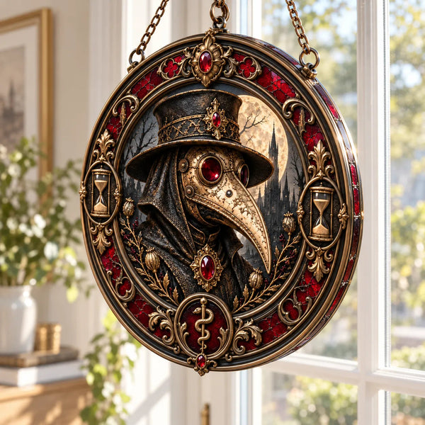 Quiet Menace - Plague Doctor Round Window Hanging - main