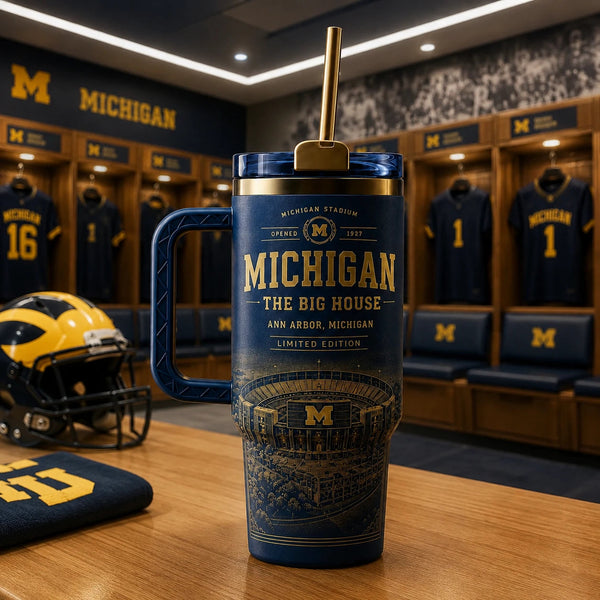 MICH and The Big House - Navy and Gold Stadium Tumbler - main