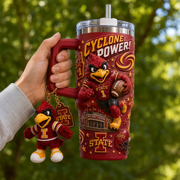 ISU Cyclone Power - Cardinal in Full Stride, Wraparound Tumbler Graphic - main