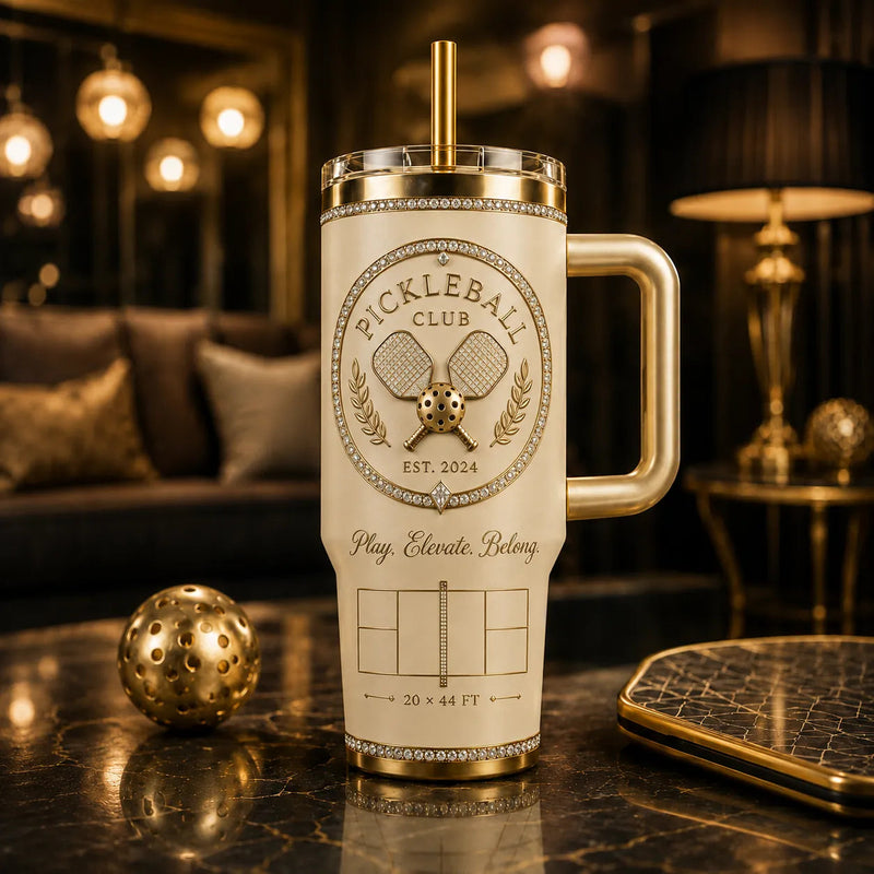 Pickleball Club - Ivory and Gold Crest Tumbler
