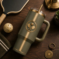 Court Crest - Gold Paddle Emblem on Olive Drinkware