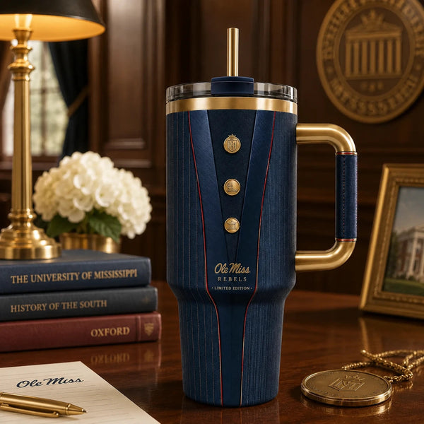 MISS Tailored - Navy Crest and Gold Trim Tumbler - main