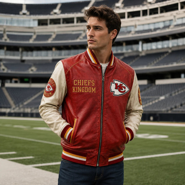 KC Kingdom - Crimson and Cream Varsity Jacket - main