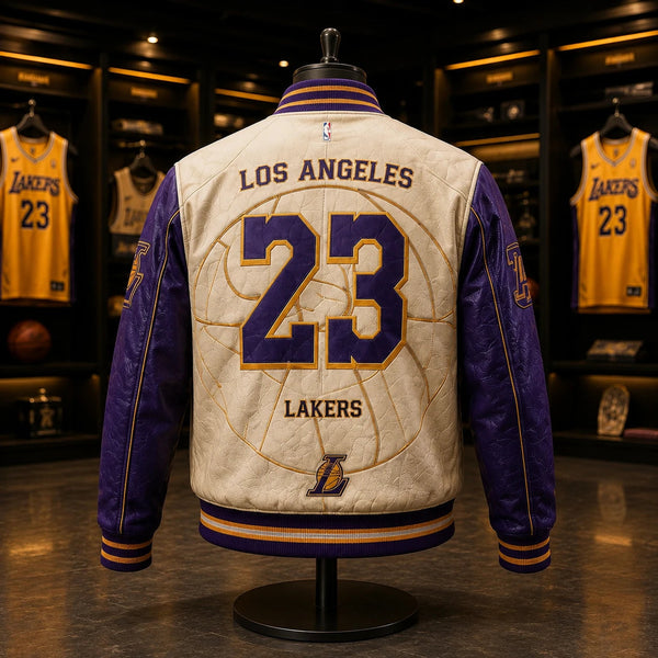 LAL Cream and Purple - Varsity Jacket With Courtside Confidence - main