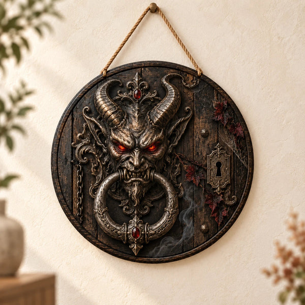 Iron Sentinel - Horned Knocker Motif in Gothic Relief - main