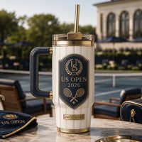 Ivory and Navy - A Tennis Crest Study in Gold Relief