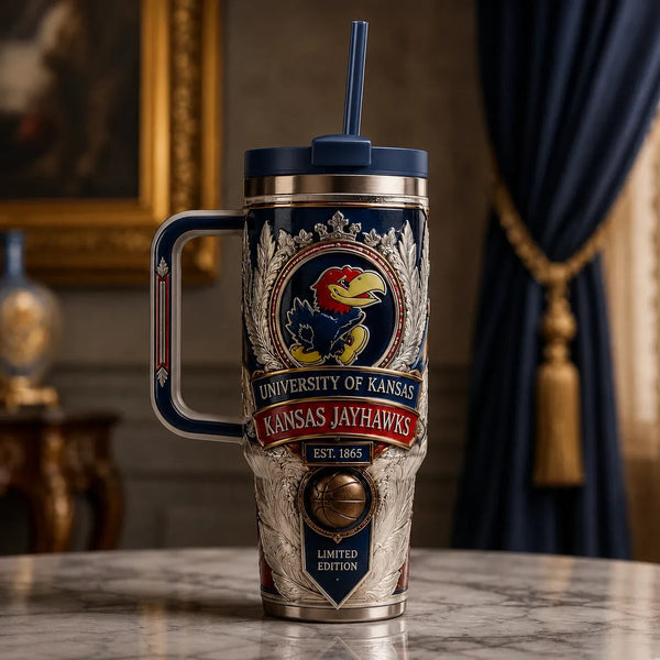 KU Heraldic Crest - Ornamental Jayhawk Tumbler Composition - main