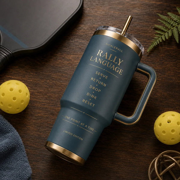 Rally Language - Typographic Court Tumbler in Slate and Brass - main