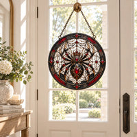 Crowned Arachne - Ruby and Obsidian Round Window Hanging